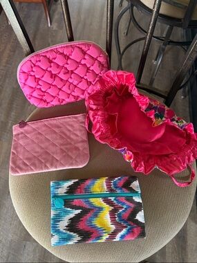 Set of Pink Quilted & Patterned Cosmetic Pouches